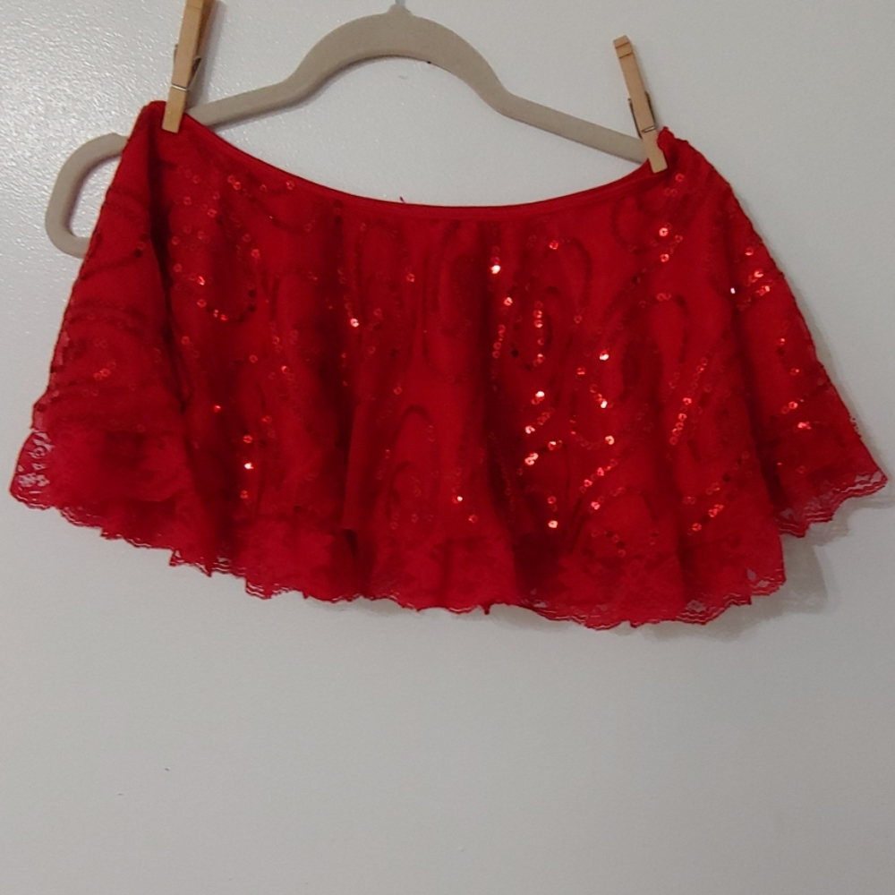 Fredericks red sequin mini skirt Sz S/M